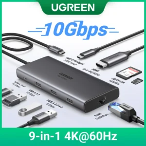 UGREEN 9-in-1 USB HUB Type-C to 4K60Hz HDMI 10Gbps USB C&A 1000Mbps RJ45 PD100W SD&TF for Laptop Accessories MacBook Pro Dell HP