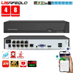 Face detection H.265 8ch*4K 4ch/8ch PoE Network Video Recorder Surveillance PoE NVR 4/8Channel For HD 8MP 5MP IP Camera