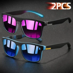2PCS Fashion Classic square UV400 Sunglasses Men Women Driving Fishing Colorful Trendy Lightweight Outdoor Goggles