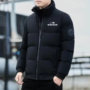 2025 Winter New Standing Collar Cotton Jacket for Men's Casual Fashion Letter Printed Thick Warm Coat Trendy Men's Wear