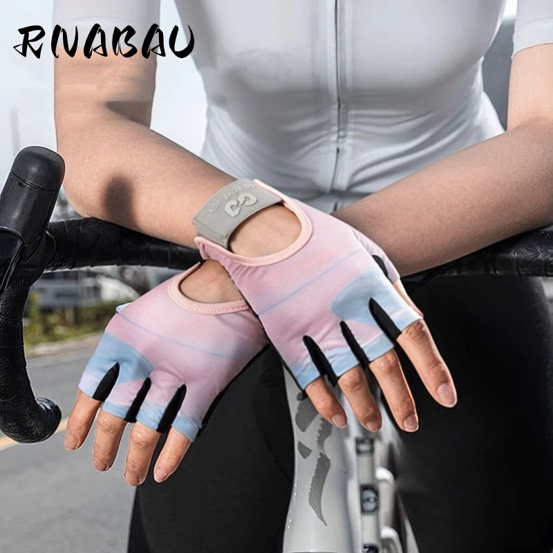 RNABAU Women Cycling Bicycle Gloves Half Finger Gym Gloves Men Mitten Breathable Anti-slip Glove Fitness Sport Training Gloves