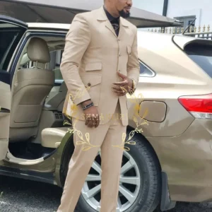 Handsome Tailor-Made Beige Men Suits Set Slim Fit Groom Tuxedos Best Man Mens Wedding Suit Bridegroom Male Blazer Pants