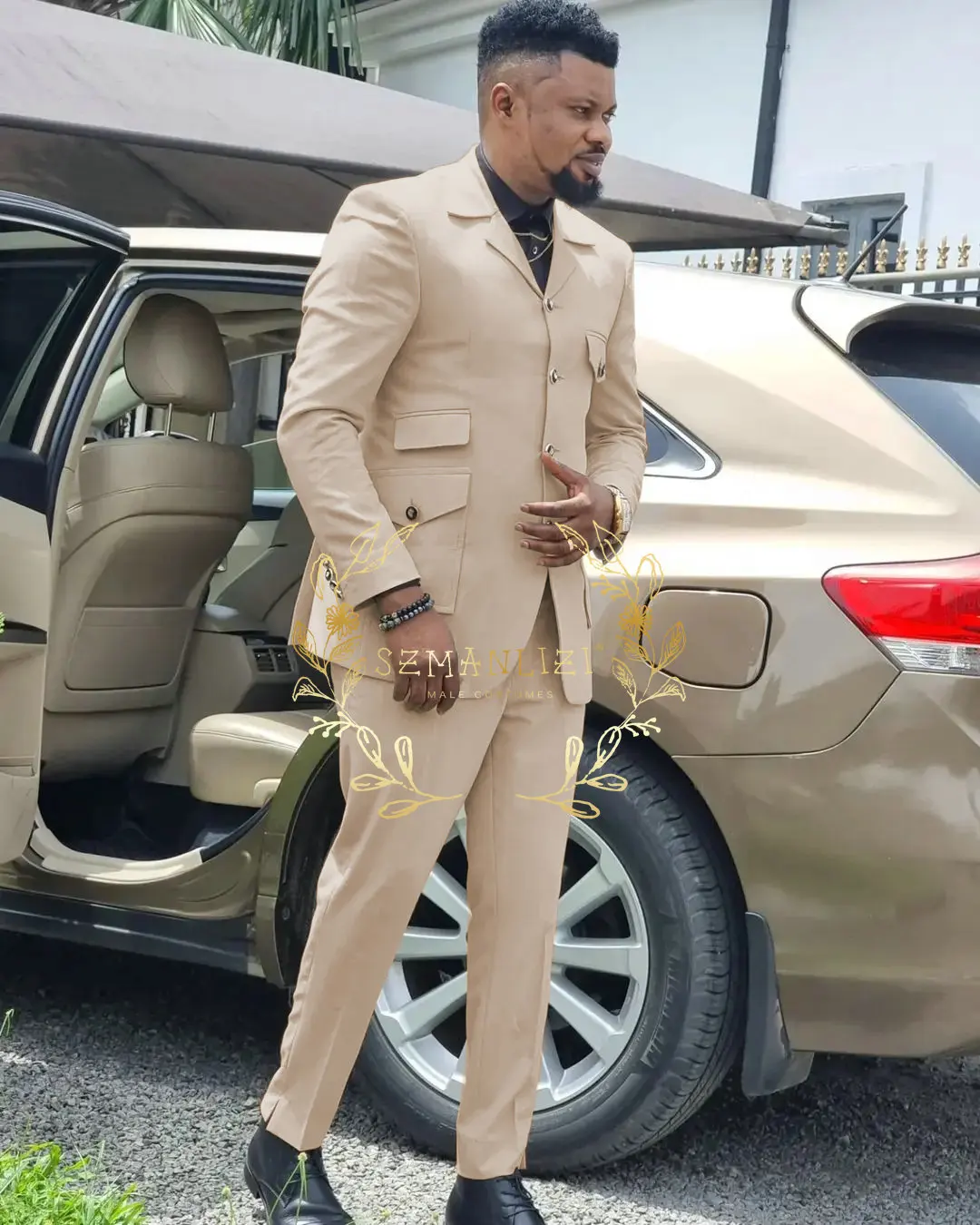 Handsome Tailor-Made Beige Men Suits Set Slim Fit Groom Tuxedos Best Man Mens Wedding Suit Bridegroom Male Blazer Pants