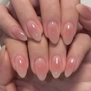 24pcs Simple Almond False Nails Sets Blush Design Press on Nails Art Datachable Short Oval Fake Nail with Jelly Glue Manicure