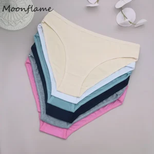 MOONFLAME 5Pcs Female Underwear Cotton Briefs Solid Color Low Rise Women's Panties