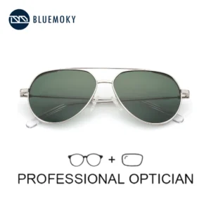BLUEMOKY XL Size Metal Aviator Prescription Sunglasses for Men UV400 Polarized Myopia/Progressive Optical Sun Glasses