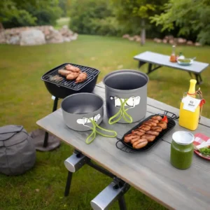 Outdoor camping pot set, made of hard aluminum alloy material, portable, 1-2 person picnic folding stove cookware set