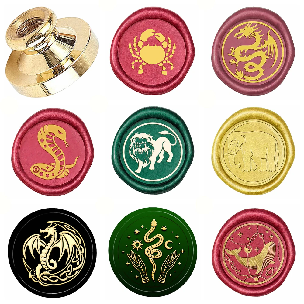 Lion, Crab, Snake, Elephant, Dragon Wax Seal Stamp Retro Sealing Wax Stamp Animals Collection 25mm Removable Brass Head for Enve