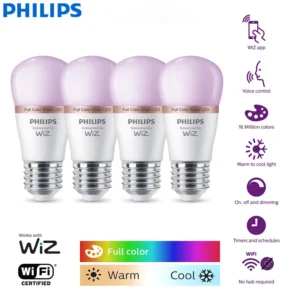 Philips 4PCS LED Smart Mini Ball E27 Bulbs WiZ 4.9W P45 Wi-Fi & Bluetooth 220-240V Full Color Light Frosted Dimmable P Lamps