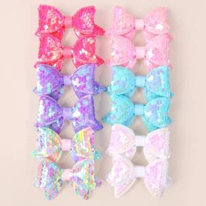 6/12pcs Cute Sequin Hair Bows Clip For Cute Girls Kids Hair Bows Hairpin Barrettes Clips Children Kids Party Hair Accessories