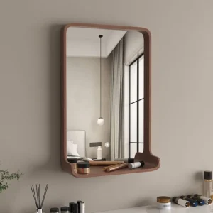Nordic Style Bathroom Mirror Solid Wood Bathroom Mirror Makeup Mirror Wall Mounted Washbasin Wall Hanging Bathroom Mirror ZE772