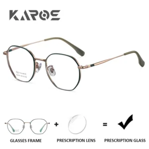 KAROS All Titanium Women Round Prescription Glasses Myopia Optical Eyewear with Anti Blue Light Photochromic