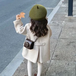 Outerwear 2022 Winter Turn-down Collar Full Sleeve Single Breasted Cotton Solid Thick Soft Comfortable Warm Simple Kids Girls