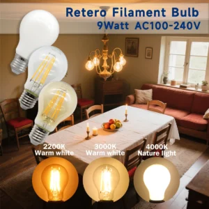 8PCS LED Bulb E27 B22 E14 220V GU10 Spot Light 9W LED Filament Bulb Retro Edison Vintage Lamp AC 220V 110V Glass Bulbs for Home