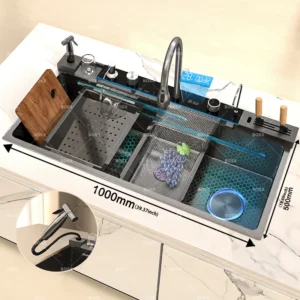 Kitchen Sink Stainless Steel Waterfall Sinks Extra Large Single Slot with Digital Display Faucet Set For kitchen