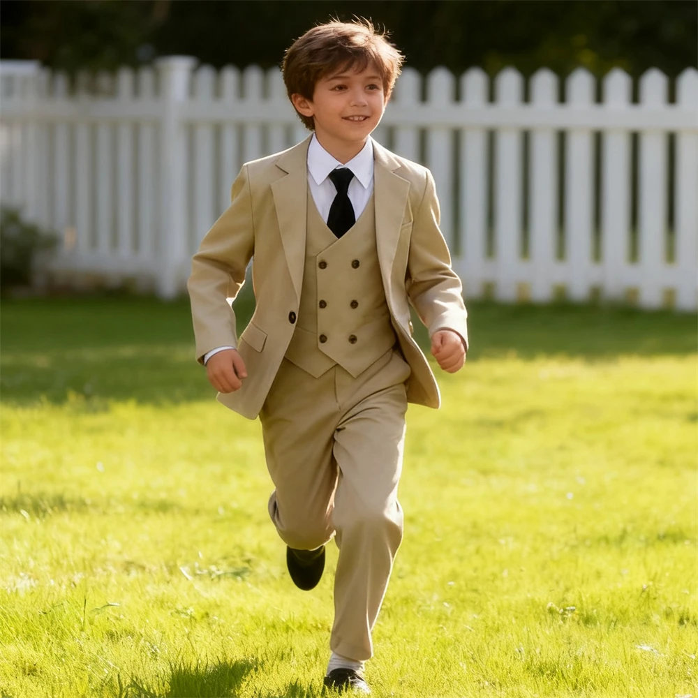 DTLumika High Quality Kids Suit Set, 4-Piece Boys Slim Fitting Suit Jacket Pants Vest Bowtie, One Button Communion Kids Suits