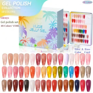 Glenys 48 color nail polish gel net red popular semi permanent immersion gel color card nail salon art varnish set 15ml