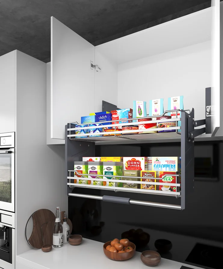 Kitchen Cabinet Lift Basket Kitchen Pull Down Basket Suspender Seasoning Hanging Storage Kitchen Lift Basket