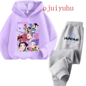 Children HoodiesUnisex Sets Kpop Demon Hunters Kawaii Pullover Sweatshirt Anime Trucksuit Cartoon Girls Boy Kids Clothes