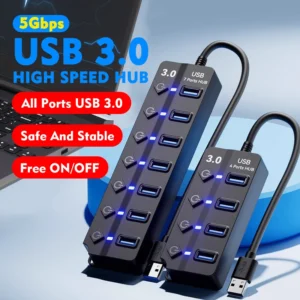 7 in 1 USB HUB USB 3.0 Switch USB Hub 2.0 Adapter High Speed Multi 4 Port Hub USB On/Off Switch Portable USB Splitter For Laptop