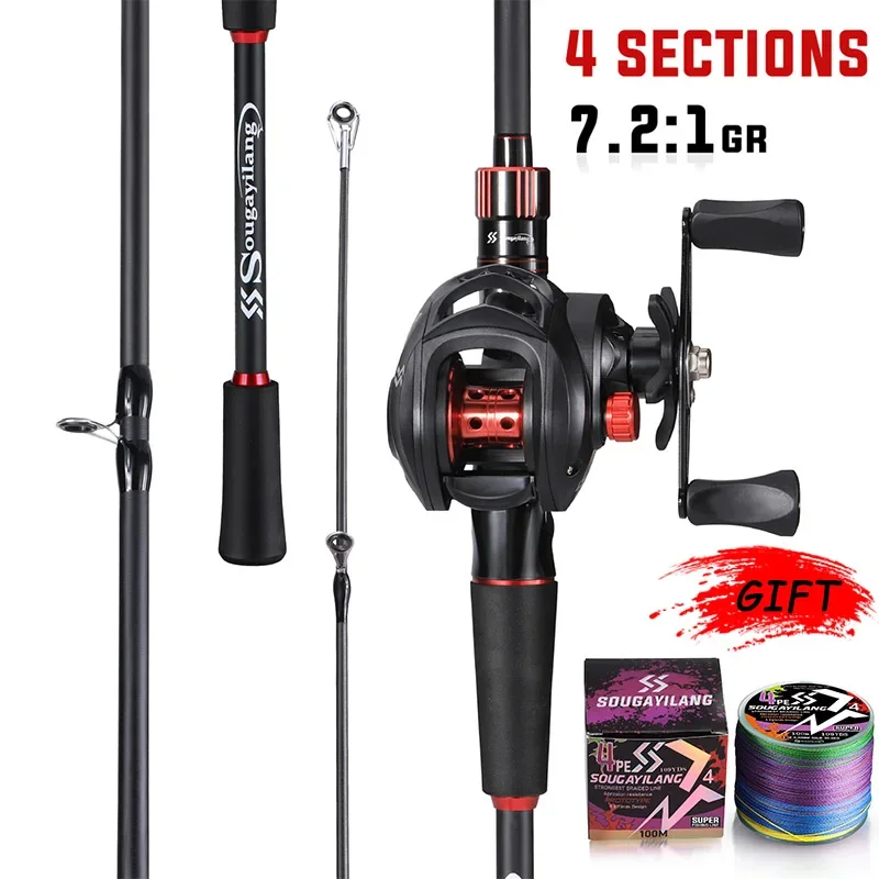 Sougayilang Fishing Rod Reel Combo 1.8~2.1m Carbon Fiber Casting Rod and 7.2:1 Gear Ratio Baitcasting Ree Max Drag 10kg for Bass