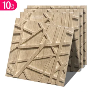 10pcs 30x30cm faux wood 3D groove textured wall panels for interior wall decoration, oak decorative wall strips 3D wall sticker