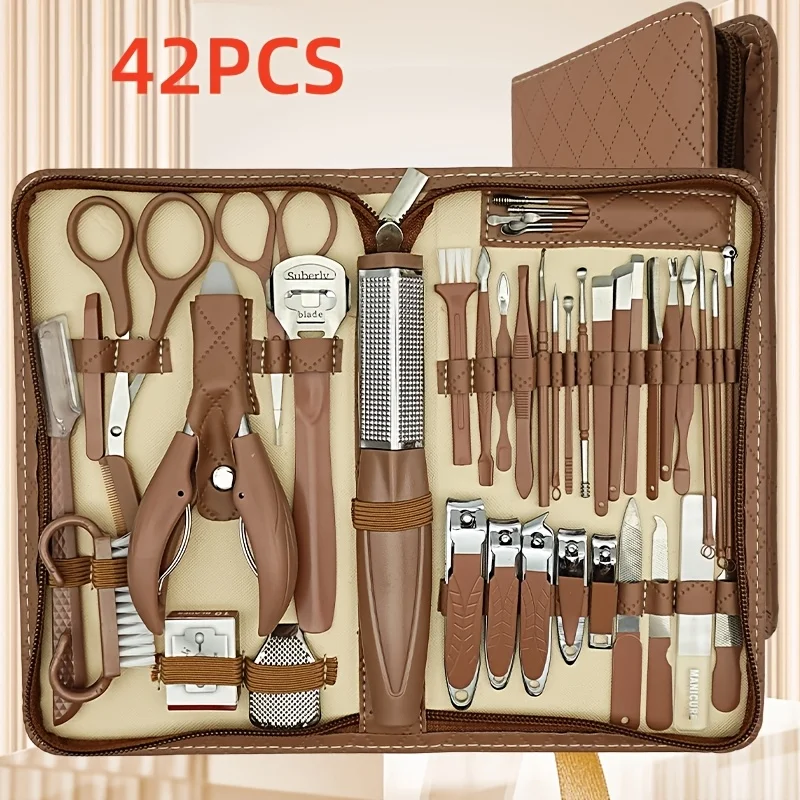 42pcs Professional Manicure & Pedicure Set | Stainless Steel Nail Clippers, Cuticle Nippers, Portable Travel Case, Beauty Tools