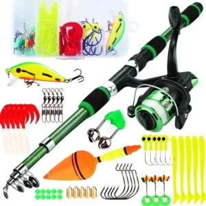 Spinning Fishing Rod and Reel Combo 1.8 m Telescopic Rod with 5.2:1 3BB Reel, Maximum Drag Force 5 kg, Complete Fishing Set