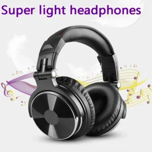 DJ Wired Headphones with Mic 50mm Big Driver Studio Monitor Over Ear Headphones Foldable Bass Heavy for PC Gaming Music