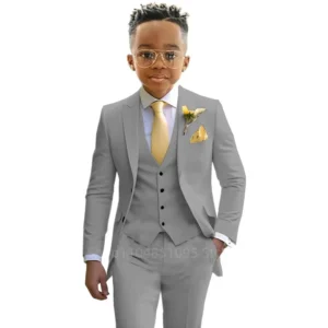 Flower Boys Suit 3 Pieces Set Fashion Party Wedding Tuxedo 2-18 Yeard Old Kids Peak Lapel Blazer Vest Pants Formal Kid's Clothes