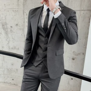 Men's 2025 High-Quality Three-Piece Set Fashionable Cool Versatile Trendy Business Casual Wedding British-Style Suit