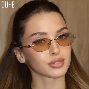 Frameless Oval Personality Sunglasses Luxury Brand Ins Style Summer Sun Protection Sunglasses High-End Fashion Sunglasses UV400