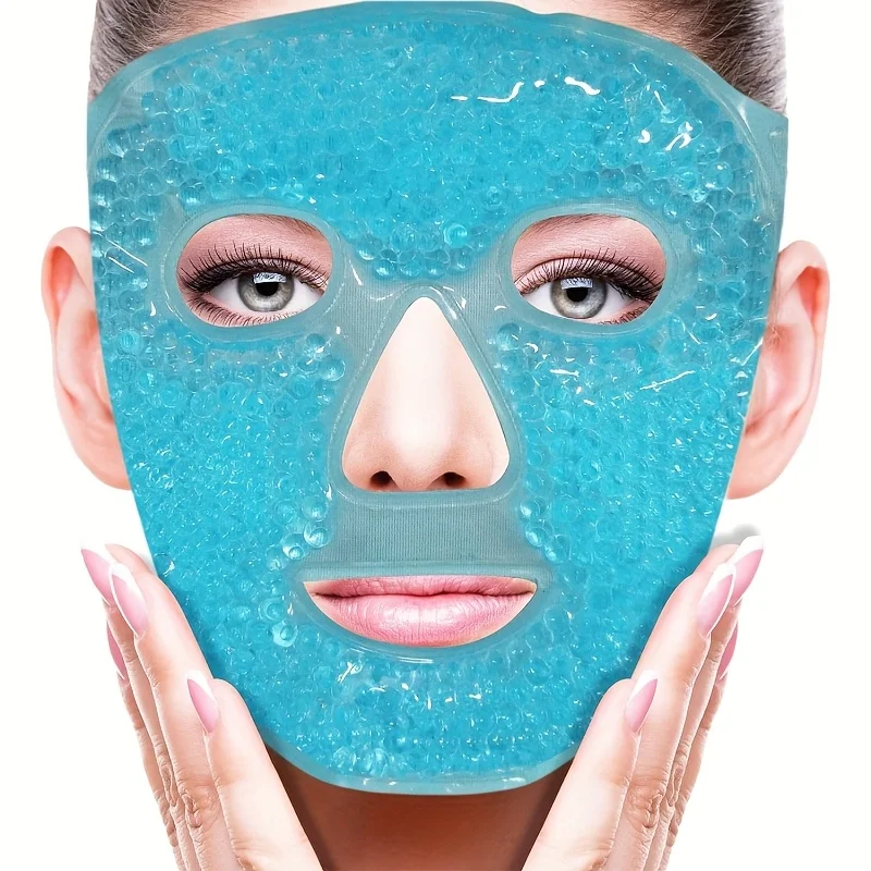Reusable Gel Ice Pack Face Mask with Elastic Band Design - Hot/Cold for SPA Spa, Daily Facial Care and Fever Reduction