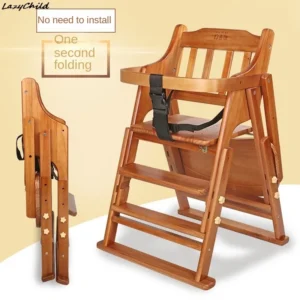 Lazychild Children's High Rise Dining Chair Solid Wood Home Use With Pulley Seat Cushion Portable Foldable Seat For Baby Eating