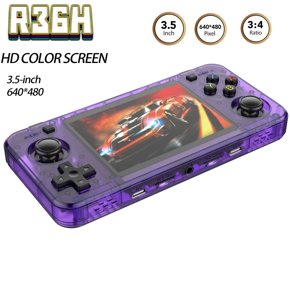 SMARTDUDE Retro Game Console R36H, powered by Arkos OS, features a 3.5-inch IPS display, portable handheld video player, with 64