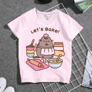 Girl T-Shirt Korean Children's Clothes 2025 Harajuku Cat Pattern Summer O-Neck Children Top T-Shirts for Boys Tees Girly Clothes