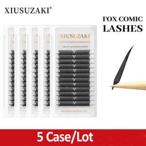 XIUSUZAKI 5 Trays/lot Fox Comic Spire Lashes Soft Natural Premade Fans Eyelashes Extensions Individual Volume False Lashes Tools