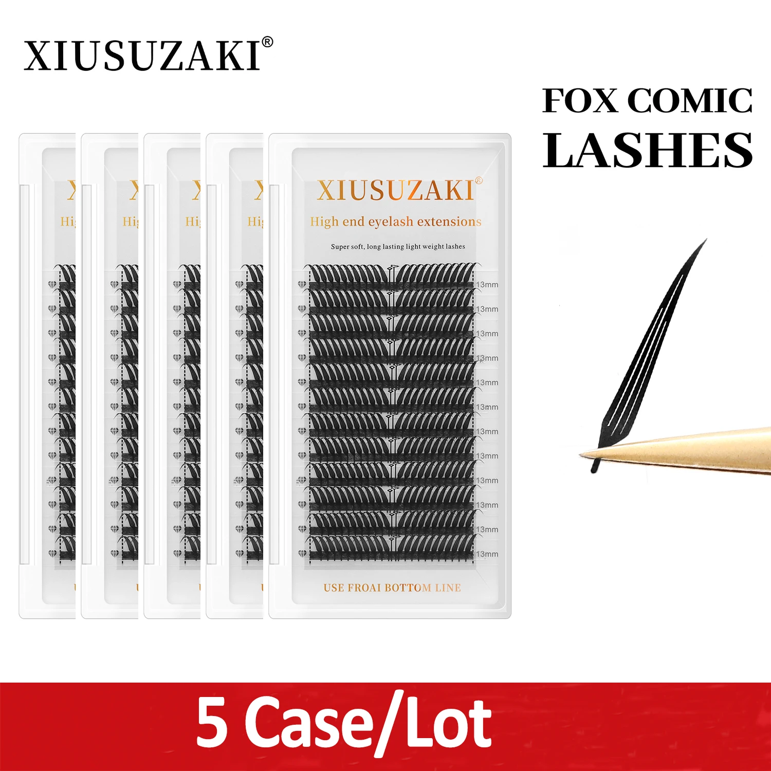 XIUSUZAKI 5 Trays/lot Fox Comic Spire Lashes Soft Natural Premade Fans Eyelashes Extensions Individual Volume False Lashes Tools