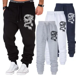 2025Fashion Casual Dragon Printed Jogger Pants Men Fitness Gyms Pants Tight Outdoor Sweatpants Running Pants Mens Trousers S-4XL