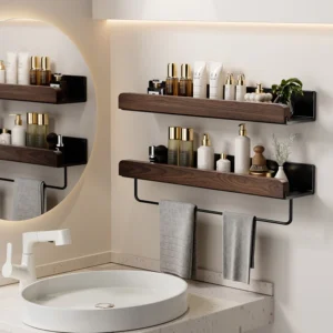 Wood Aluminum Material Bathroom Shelf Organizer Corner Shelf Shampoo Storage Shelf Shower Wall Rack Bathroom Organizer Accessory