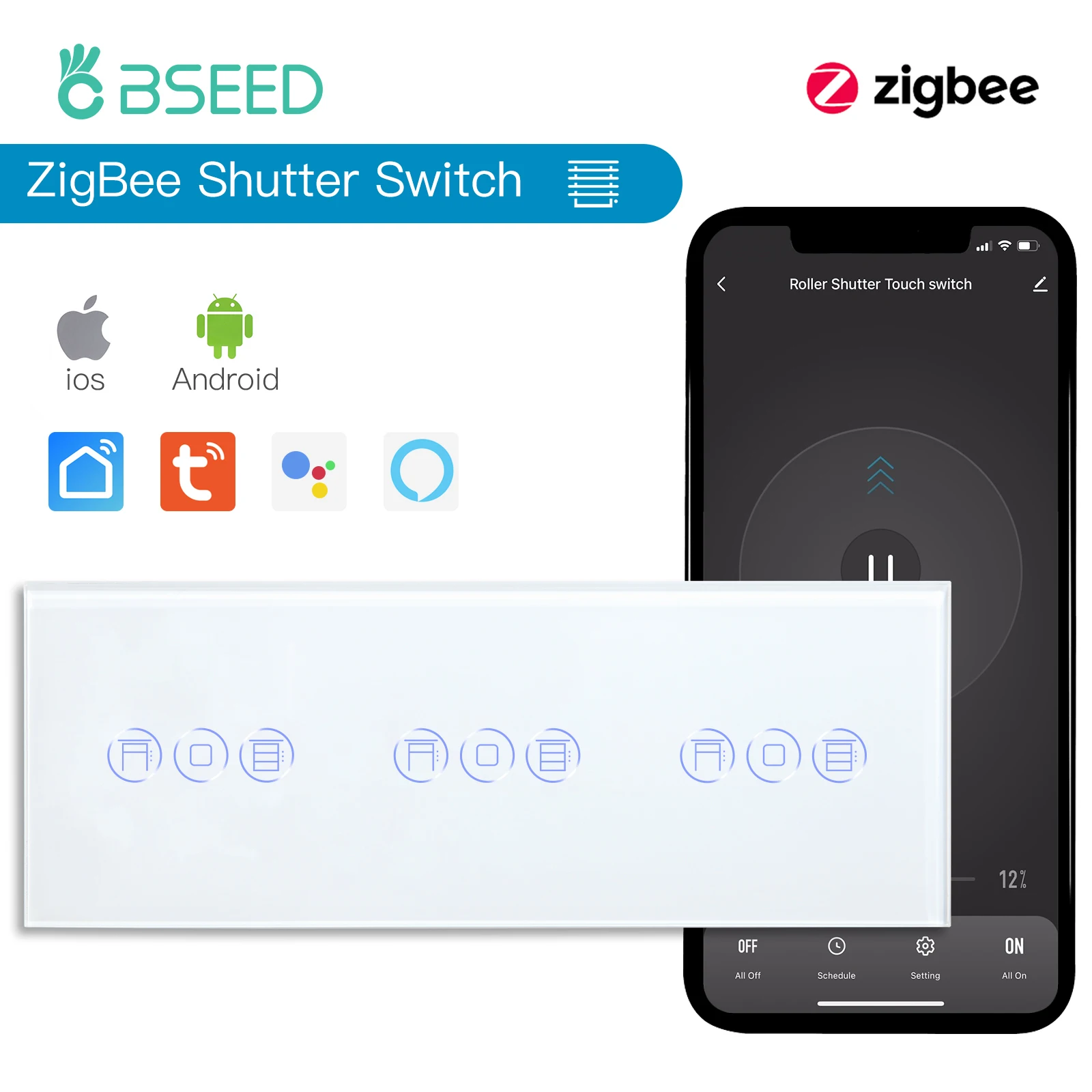 BSEED ZigBee Shutter Switches Intelligent Wall Touch Switch Smart Roller Switches Tuya Smart Life APP Google Alexa Voice Control