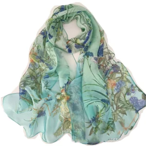 New Fashion Flower Plants Chiffon Silky Georgette Scarf Women Geometric Printing Long Soft Wrap Shawl Beach Kerchief Scarves