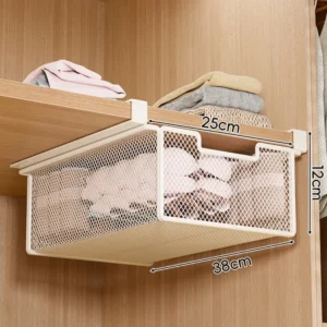 Large Capacity Underwear Storage Basket Pure Color Under Cabinet Hanging Organizer Basket Design Under Shelf Pull-Out Drawer