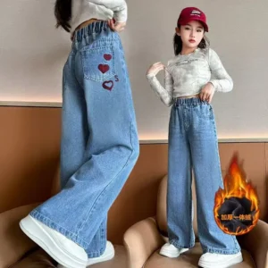 3-14 Years Teenage Pants For Girls Roupa Infantil Menina Winter Fleece Children Jeans Kids Denim Trousers Girls Clothing