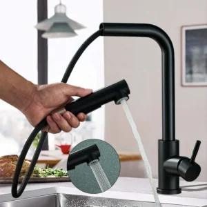 Free Shipping Black Pull Out Kitchen Sink Faucet Two Model Stream Sprayer Nozzle Stainless Steel Hot Cold Wate Mixer Tap Deck