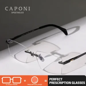 CAPONI Prescription Men Pure Titanium Glasses Reading Glasses Myopia Light Square Anti Blue Light Optical Eyeglasses Male PJ7532