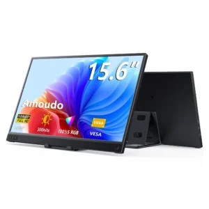 Amoudo 15.6 Inch Portable Monitor 1920x1080P Extend Display IPS LCD Panel Penhole Stand VESA USBC Mini HDMI Mobile Display