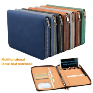 Business zipper bag note book A5 loose-leaf notebook Office notepad book multi-functional imitation leather meeting record book