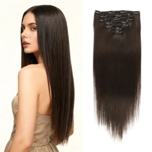 Human Hair Extensions Clip in Remy Hair 7pcs/set 120g Silk Straight Hair 20'' 22'' 24'' Dark Brown Color for Women Girls