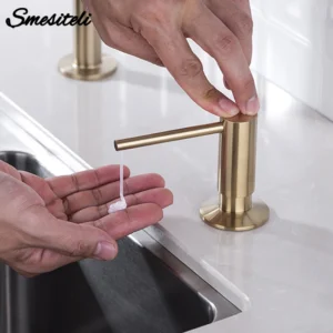Kitchen Sink Soap Dispenser Extension Tube Kit  Stainless Steel Press Head Soap Liquid Deck Mounted Rubber Hose Connect Bottle
